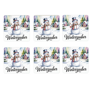 Weihnachten Schneemann 6er Set Untersetzer aus Holz - Winterzauber