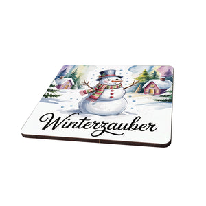 Weihnachten Schneemann 6er Set Untersetzer aus Holz - Winterzauber