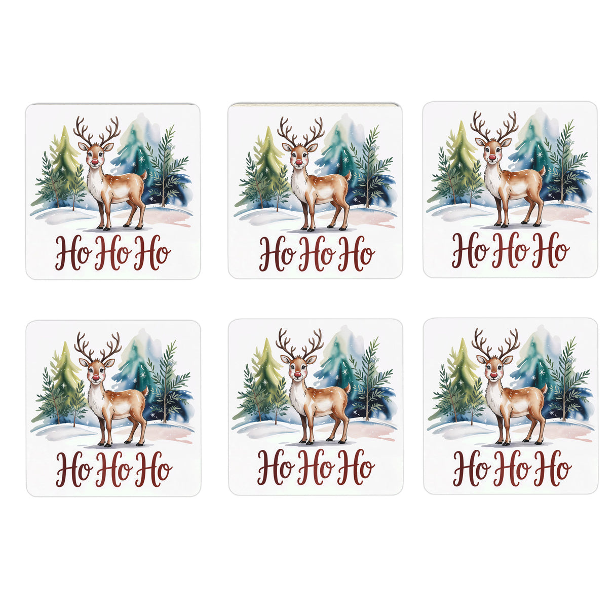 Weihnachten Rentier 6er Set Untersetzer aus Holz - Ho Ho Ho