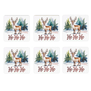 Weihnachten Rentier 6er Set Untersetzer aus Holz - Ho Ho Ho