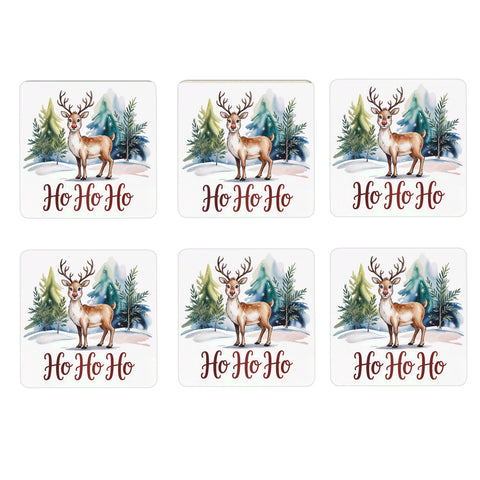 Weihnachten Rentier 6er Set Untersetzer aus Holz - Ho Ho Ho