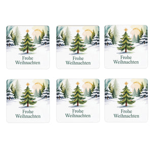 Weihnachten Tannenbaum 6er Set Untersetzer aus Holz - Frohe Weihnachten