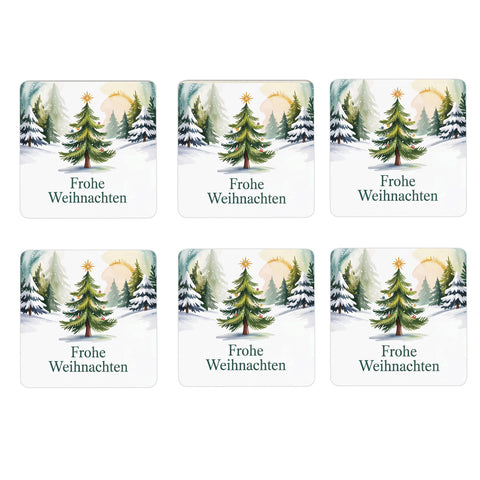 Weihnachten Tannenbaum 6er Set Untersetzer aus Holz - Frohe Weihnachten