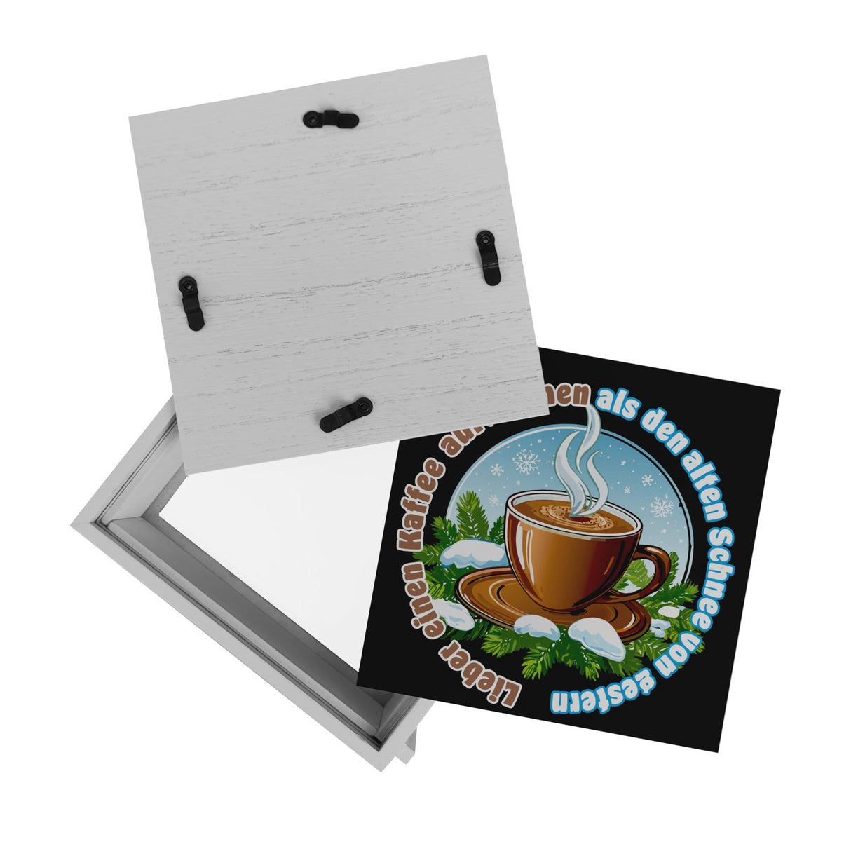 dampfende Kaffeetasse Spardose mit Spruch: Kaffee aufwärmen, statt Schnee gestern