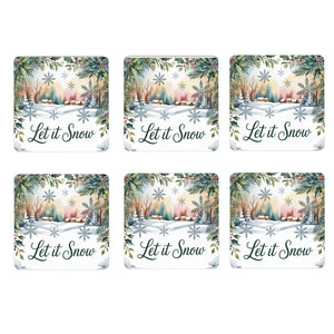Weihnachten Schneeflocke 6er Set Untersetzer aus Holz - Let it snow