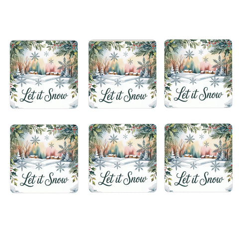 Weihnachten Schneeflocke 6er Set Untersetzer aus Holz - Let it snow