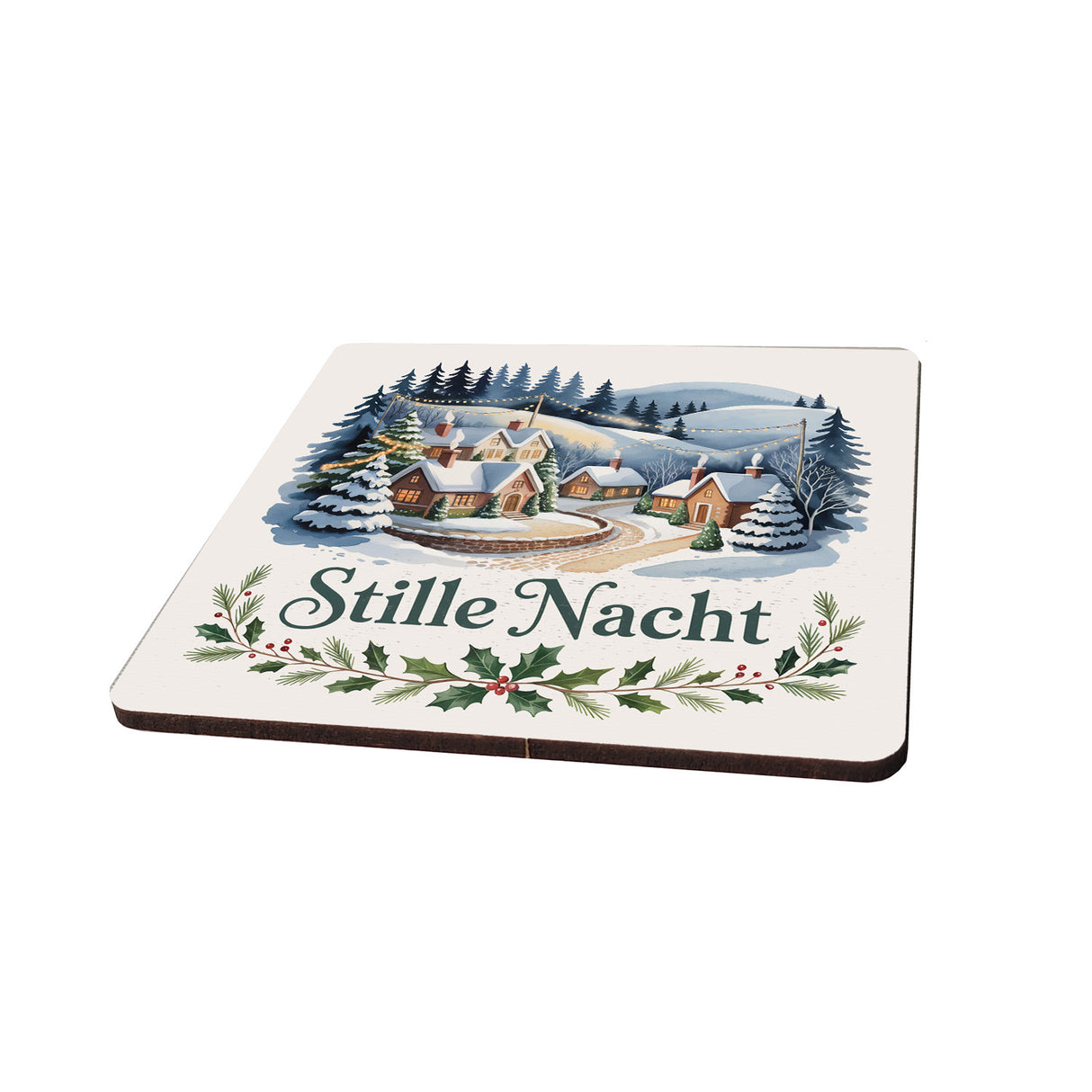 Weihnachten Winterdorf 6er Set Untersetzer aus Holz - Stille Nacht