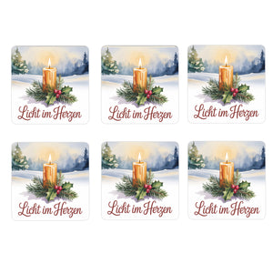 Weihnachten Kerze 6er Set Untersetzer aus Holz - Licht im Herzen