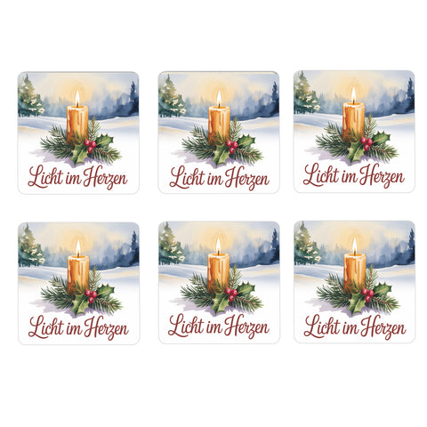 Weihnachten Kerze 6er Set Untersetzer aus Holz - Licht im Herzen