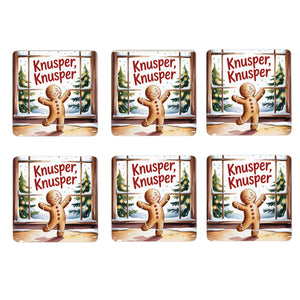 Weihnachten Lebkuchenmann 6er Set Untersetzer aus Holz - Knusper, knusper