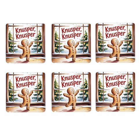 Weihnachten Lebkuchenmann 6er Set Untersetzer aus Holz - Knusper, knusper