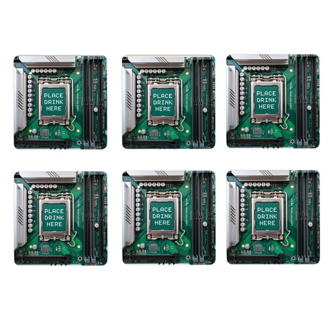 Motherboard Hauptplatine 6er Set Untersetzer aus Holz - PLACE DRINK HERE