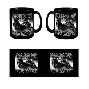 Oldtimermotorrad mit Beiwagen Tasse mit Spruch: Freiheit auf drei Rädern