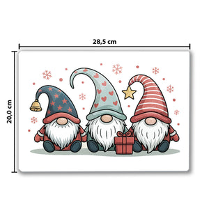 Weihnachtswichtel mit Geschenk Schneidebrett aus Glas Weihnachten