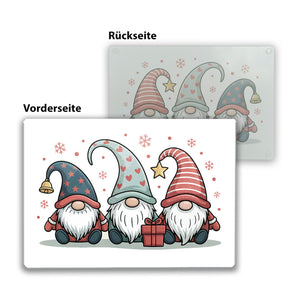 Weihnachtswichtel mit Geschenk Schneidebrett aus Glas Weihnachten