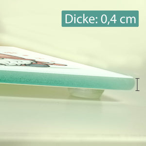 Weihnachtswichtel mit Geschenk Schneidebrett aus Glas Weihnachten