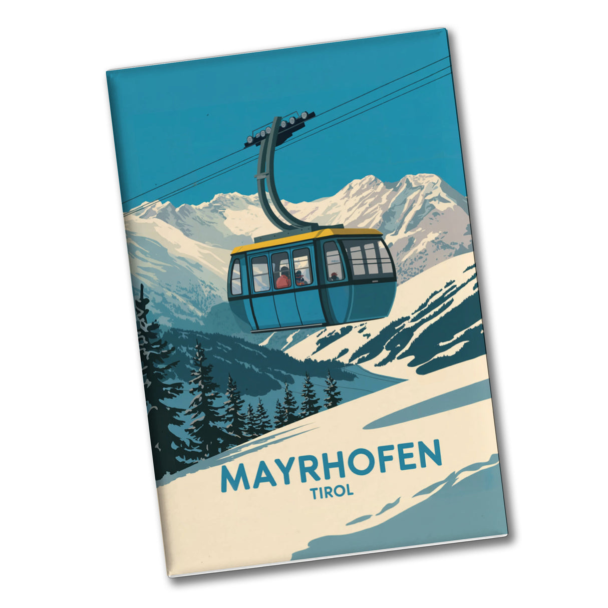 Mayrhofen Tirol Souvenir Magnet mit blau-gelber Seilbahn