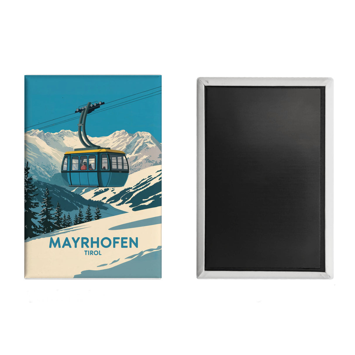 Mayrhofen Tirol Souvenir Magnet mit blau-gelber Seilbahn
