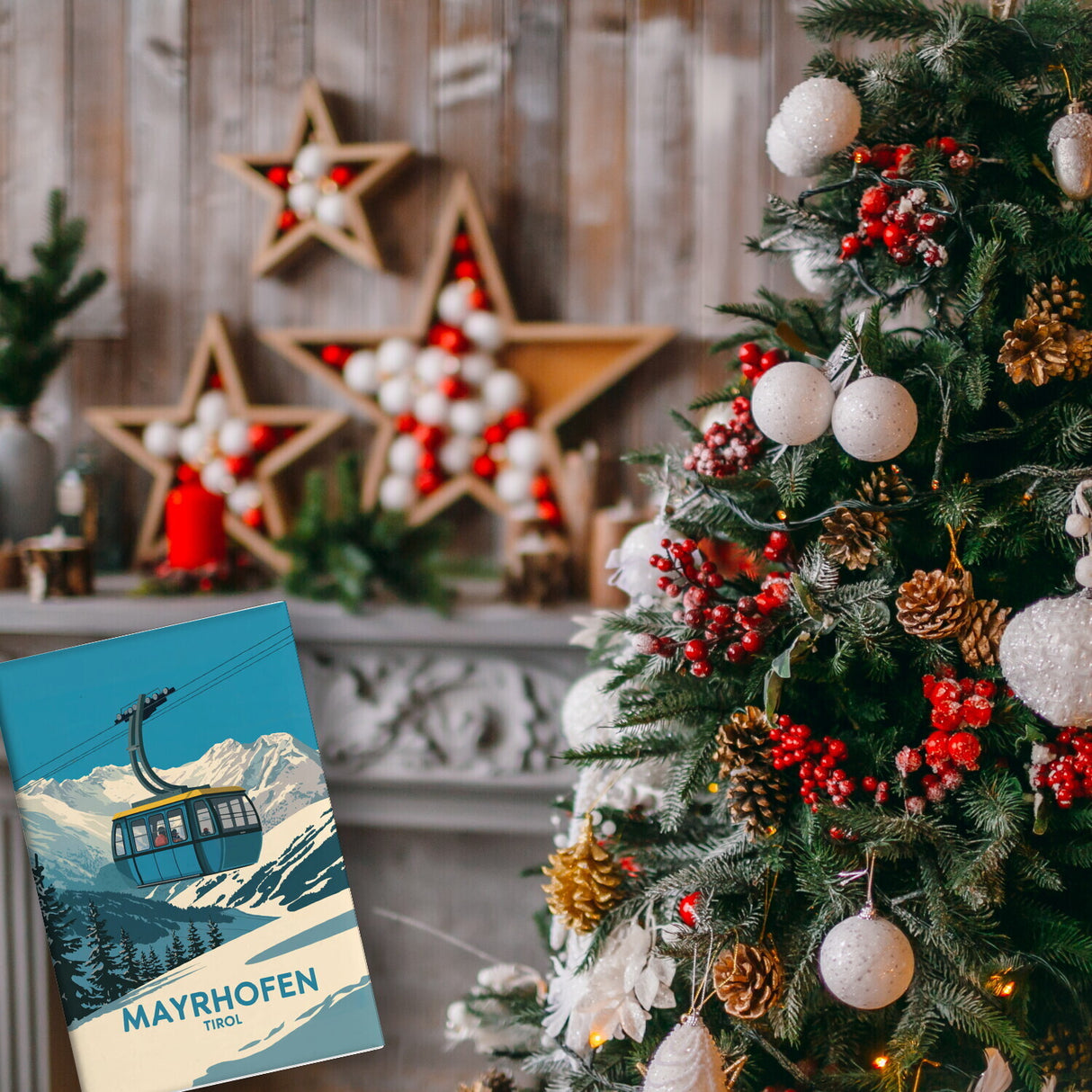 Mayrhofen Tirol Souvenir Magnet mit blau-gelber Seilbahn