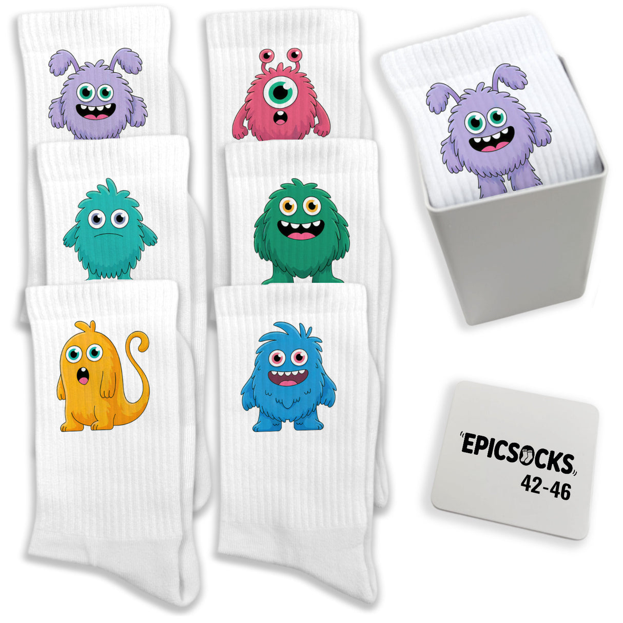epicsocks Knuddelmonster Socken in 37-41 im 6er Set in Geschenkdose im 6er Set in Geschenkbox
