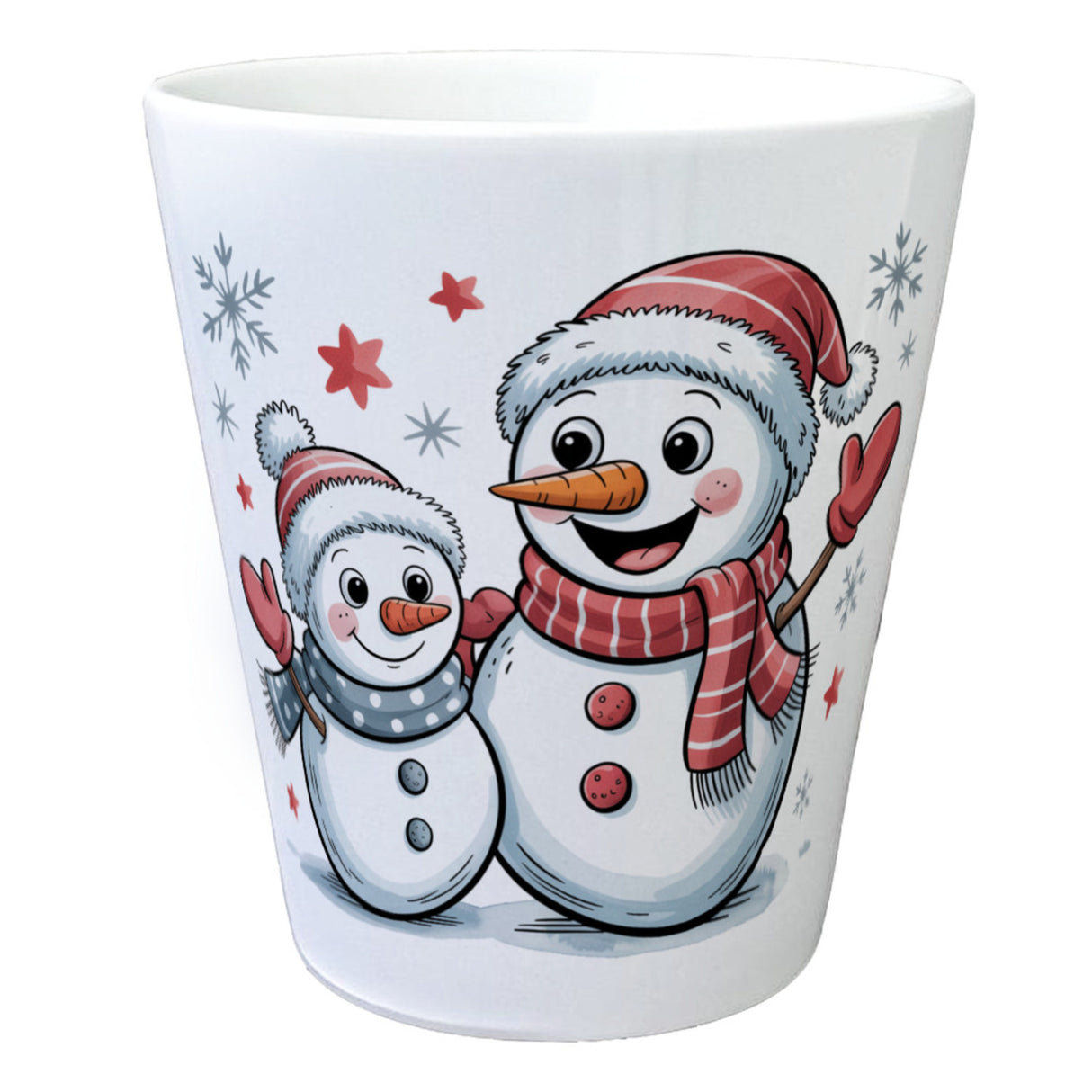 Cartoon Schneemänner Schneeflocken Blumentopf