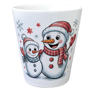 Cartoon Schneemänner Schneeflocken Blumentopf