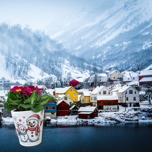 Cartoon Schneemänner Schneeflocken Blumentopf