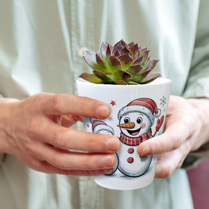 Cartoon Schneemänner Schneeflocken Blumentopf