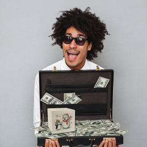 Schneemann und Pinguin mit Schneeflocken Spardose für Winterliebhaber