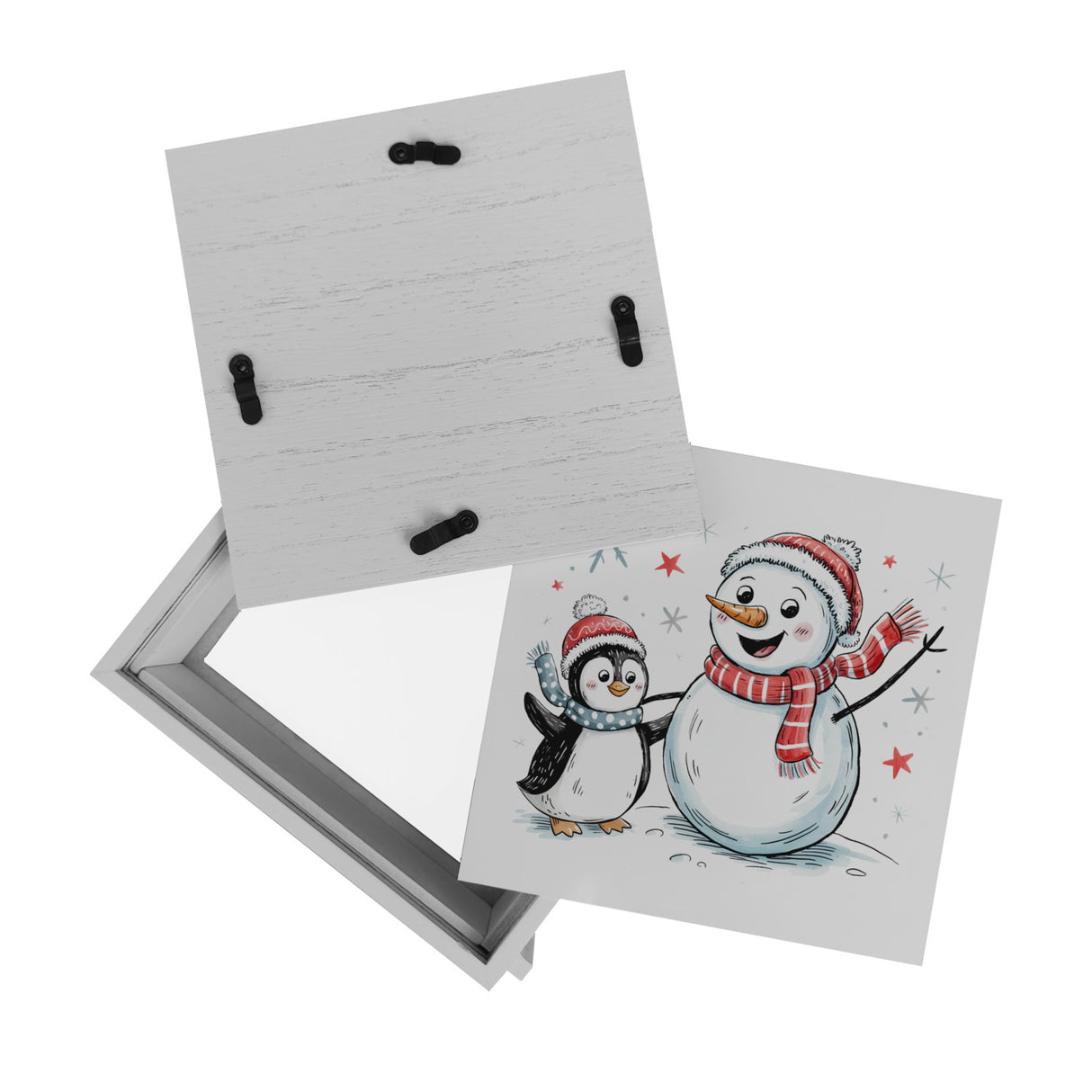 Schneemann und Pinguin mit Schneeflocken Spardose für Winterliebhaber