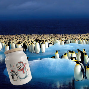 Schneemann und Pinguin mit Schneeflocken Keksdose n für Winterliebhaber