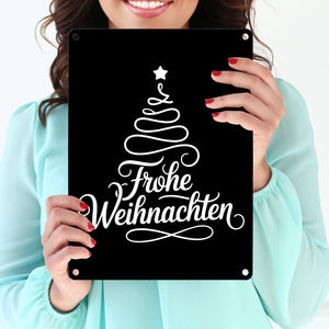 Minimalistischer Weihnachtsbaum Frohe Weihnachten Metallschild in 15x20 cm