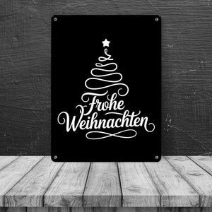 Minimalistischer Weihnachtsbaum Frohe Weihnachten Metallschild in 15x20 cm
