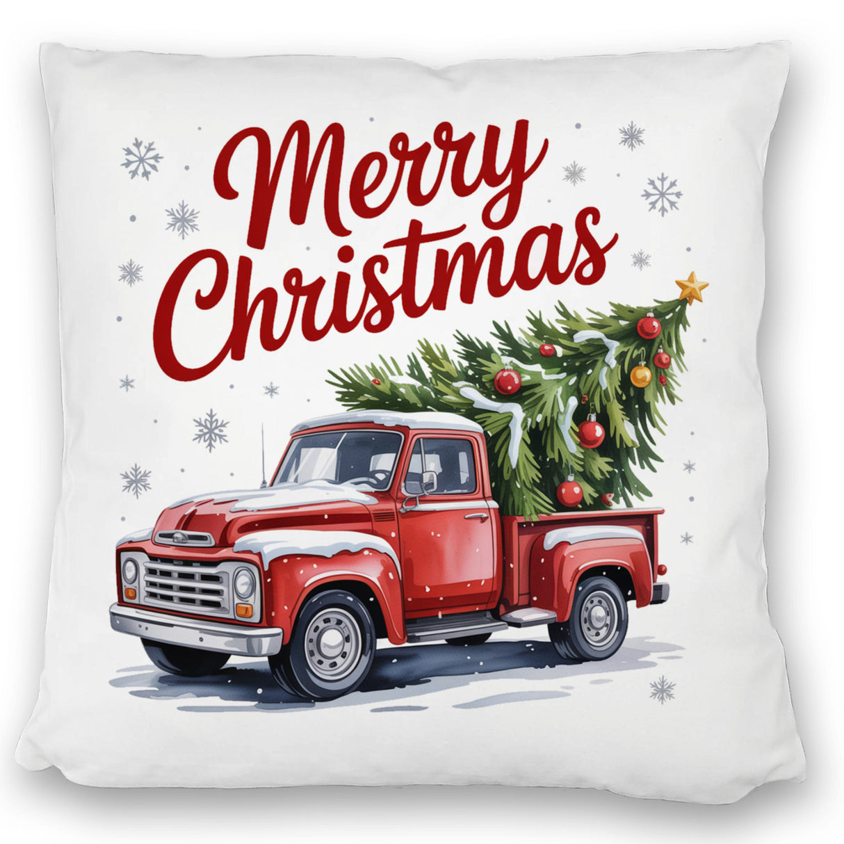 Merry Christmas Kissen mit Rotem Truck und Weihnachtsbaum