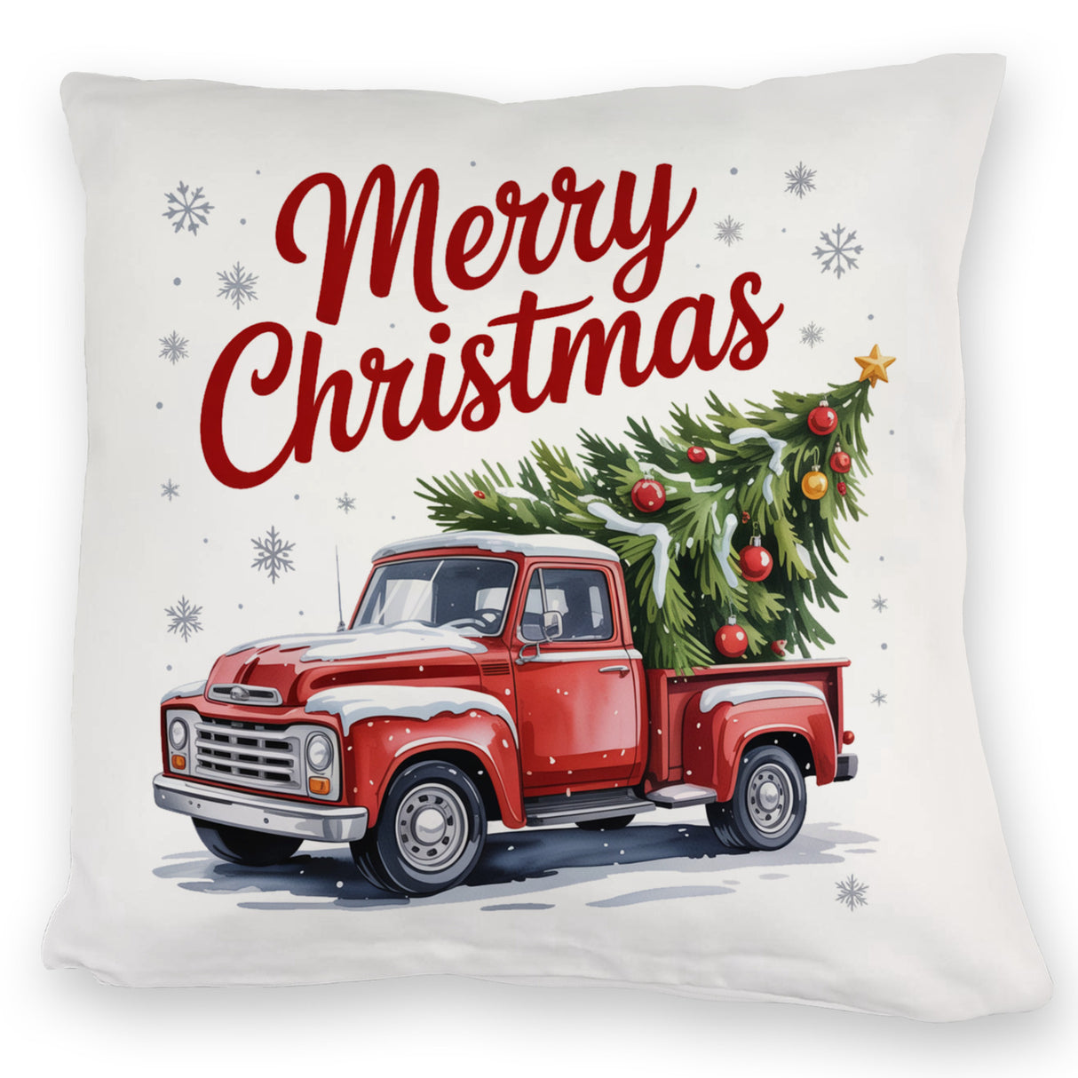 Merry Christmas Kissen mit Rotem Truck und Weihnachtsbaum