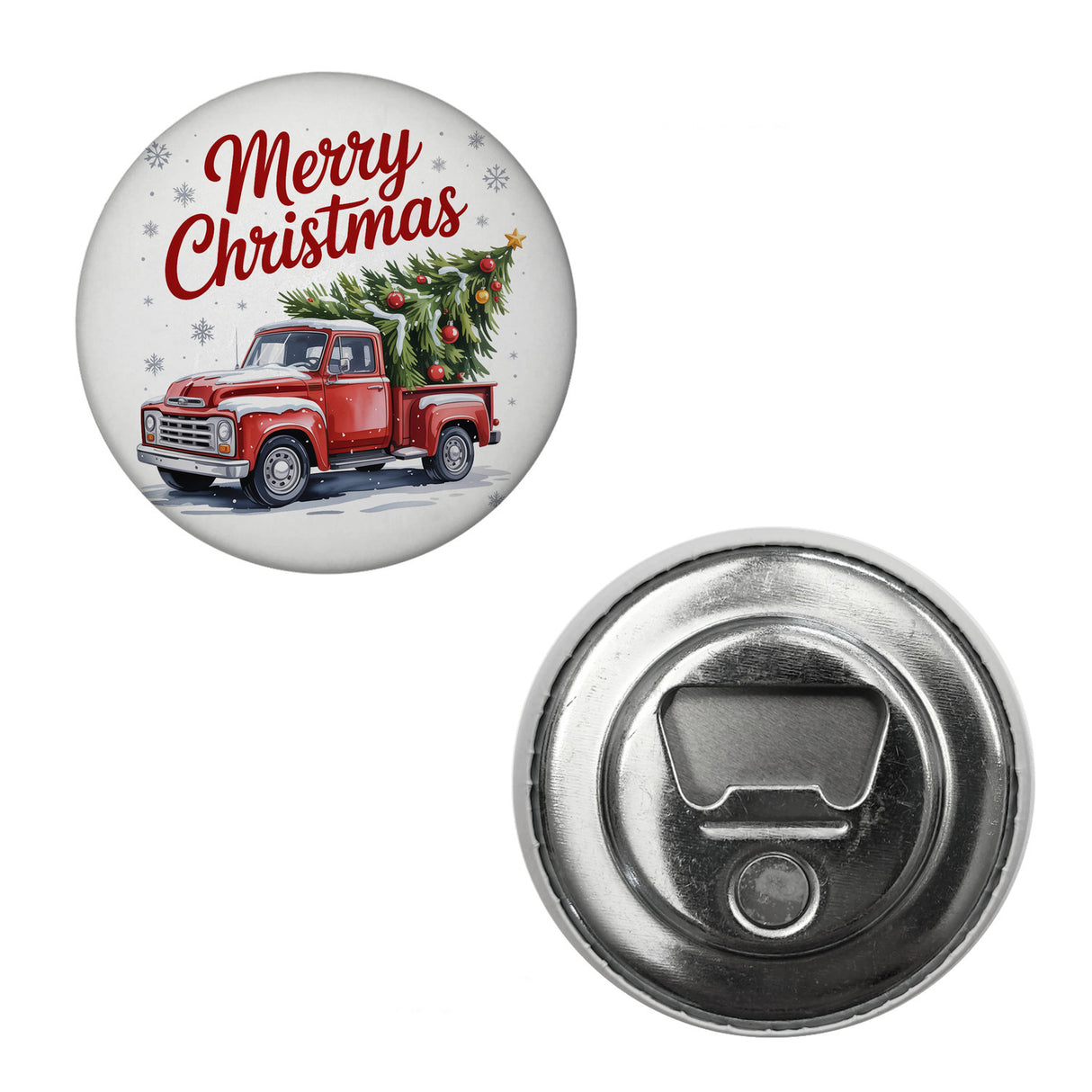 Merry Christmas Magnet mit Rotem Truck und Weihnachtsbaum