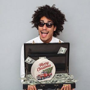 Merry Christmas Spardose mit Rotem Truck und Weihnachtsbaum