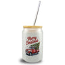 Merry Christmas Trinkglas mit Bambusdeckel mit Rotem Truck und Weihnachtsbaum