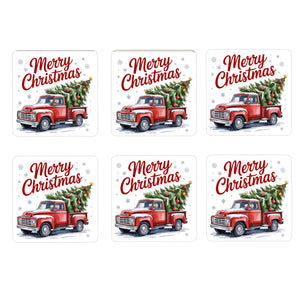 Merry Christmas Untersetzer mit Rotem Truck und Weihnachtsbaum