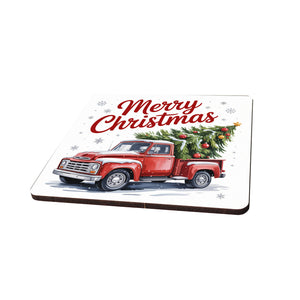 Merry Christmas Untersetzer mit Rotem Truck und Weihnachtsbaum