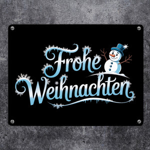 Frohe Weihnachten mit Schneemann Metallschild in 15x20 cm