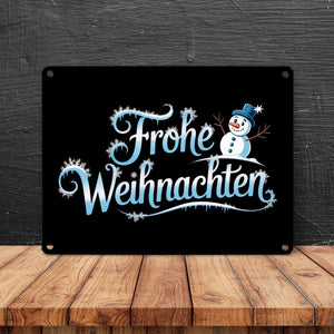Frohe Weihnachten mit Schneemann Metallschild in 15x20 cm