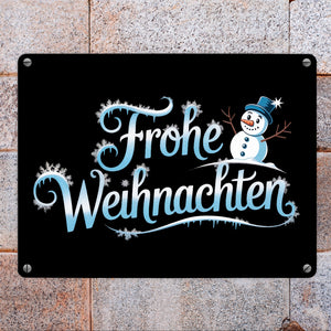 Frohe Weihnachten mit Schneemann Metallschild in 15x20 cm