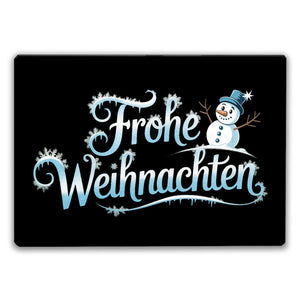 Frohe Weihnachten mit Schneemann Schneidebrett aus Glas