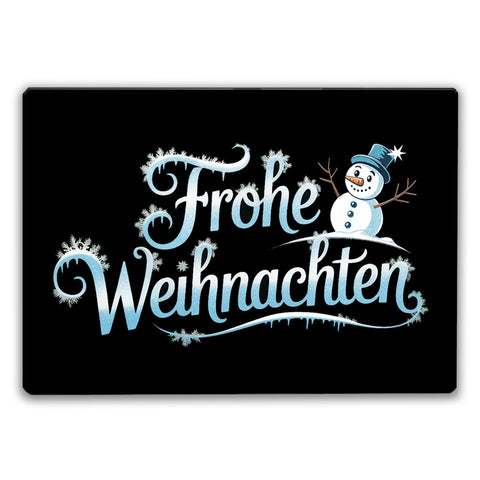 Frohe Weihnachten mit Schneemann Schneidebrett aus Glas