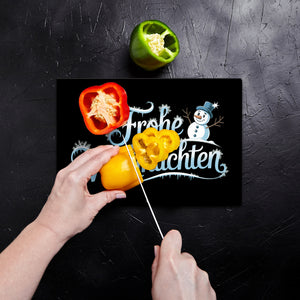 Frohe Weihnachten mit Schneemann Schneidebrett aus Glas