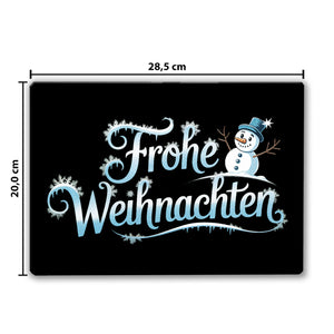 Frohe Weihnachten mit Schneemann Schneidebrett aus Glas