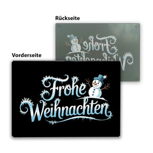 Frohe Weihnachten mit Schneemann Schneidebrett aus Glas