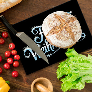 Frohe Weihnachten mit Schneemann Schneidebrett aus Glas