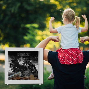 Oldtimermotorrad mit Beiwagen Spardose mit Spruch: Sparen auf die drei Räder Freiheit